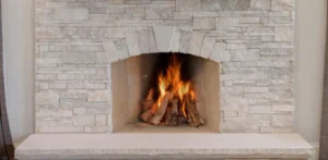 fireplace installed on brick walls